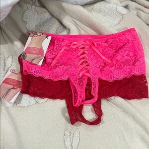 Lipstick Boutique Pink and Red Lace-Up Panty Set of 2